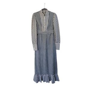 Vintage Pedestal Originals Cottagecore Prairie Textured Stripe Dress, Size Small